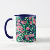 Mug Fleurs roses, arrière - plan bleu foncé (Gauche)