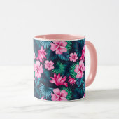 Mug Fleurs roses avec Feuilles verts Partern-79066 (Devant droit)