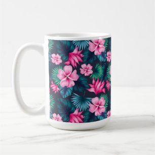 Mug Fleurs roses avec motif de feuilles vertes-79066