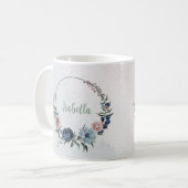 Mug Fleurs roses bleues romantiques feuillage (Devant gauche)