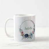 Mug Fleurs roses bleues romantiques feuillage (Gauche)