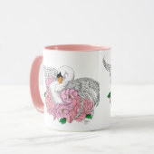 Mug Fleurs roses cygnes blanches (Devant gauche)