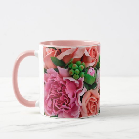 Mug Fleurs Roses de corail et de thé rose (Gauche)