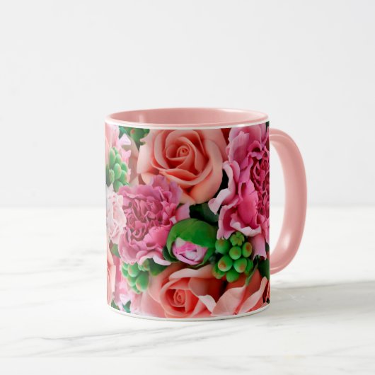 Mug Fleurs Roses de corail et de thé rose (Devant droit)