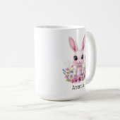 Mug Fleurs roses de lapin mignonnes à l'oeuf de Pâques (Devant droit)