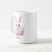 Mug Fleurs roses de lapin mignonnes à l'oeuf de Pâques (Devant gauche)