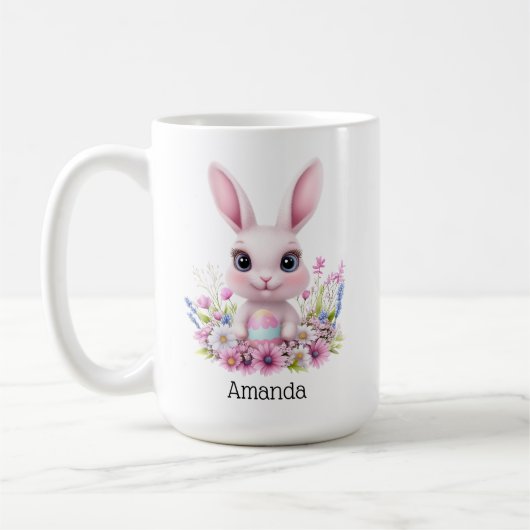 Mug Fleurs roses de lapin mignonnes à l'oeuf de Pâques (Gauche)