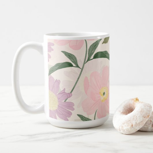 Mug Fleurs roses élégantes Aquarelle Boho Floral (Avec donut)