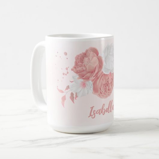 Mug fleurs roses et blanches romantiques (Devant gauche)