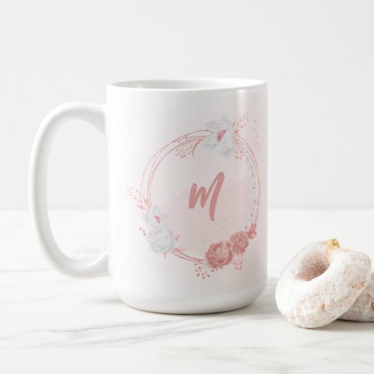 Mug fleurs roses et blanches romantiques (Avec donut)