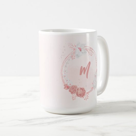 Mug fleurs roses et blanches romantiques (Devant droit)