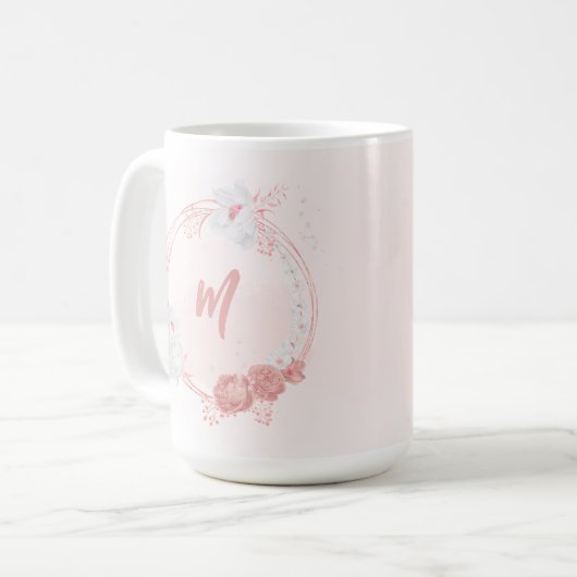 Mug fleurs roses et blanches romantiques (Devant gauche)
