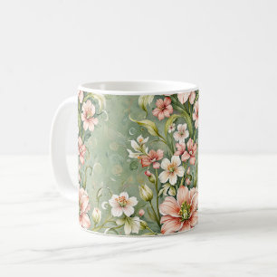 Mug Fleurs roses et blanches sereines sur sauge