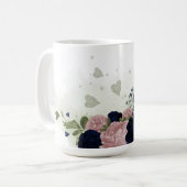 Mug fleurs roses et bleues marine verdure  (Devant gauche)