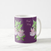 Mug Fleurs roses et feuilles design peinture originale (Devant droit)