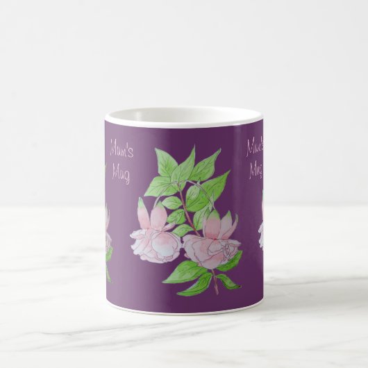 Mug Fleurs roses et feuilles design peinture originale (Centre)