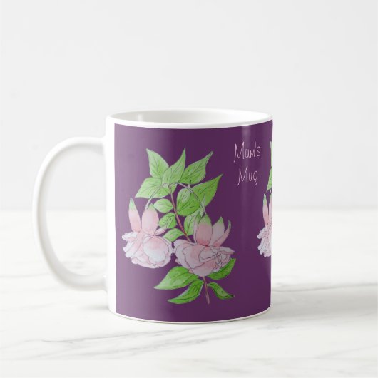 Mug Fleurs roses et feuilles design peinture originale (Gauche)