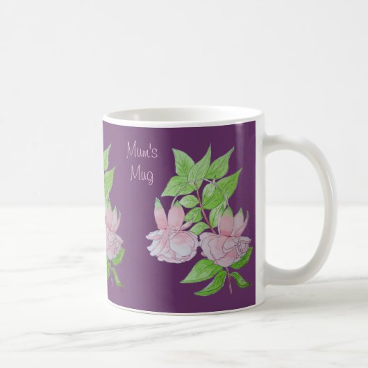 Mug Fleurs roses et feuilles design peinture originale (Droite)