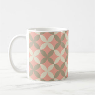 Mug fleurs roses et motifs feuille gris
