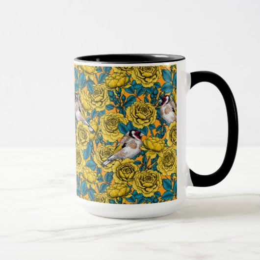 Mug Fleurs roses et oiseaux dorés (Droite)