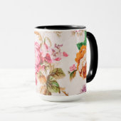 Mug Fleurs roses et orange exquises. Shabby Chic (Devant droit)