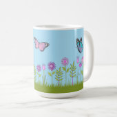 Mug Fleurs roses et papillon imprimés partout (Devant droit)