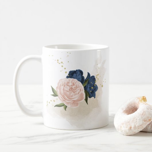 Mug fleurs roses et verdure marine et blush (Avec donut)