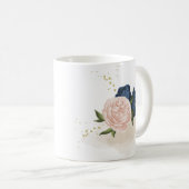 Mug fleurs roses et verdure marine et blush (Devant droit)