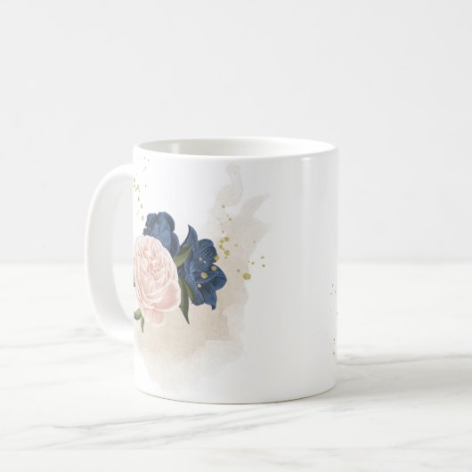 Mug fleurs roses et verdure marine et blush (Devant gauche)