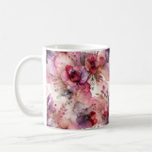 Mug Fleurs roses et violettes Illustration de l'encre 