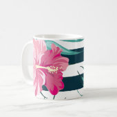 Mug Fleurs roses exotiques Monogrammes rayés (Devant gauche)