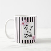 Mug Fleurs roses féminines et bandes noires (Gauche)