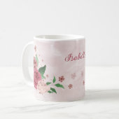 Mug fleurs roses feuilles vertes (Devant gauche)