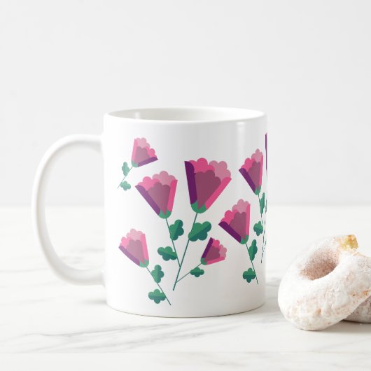 Mug Fleurs roses géométriques abstraites (Avec donut)