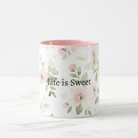 Mug Fleurs Roses Menthe La Vie est Douce (Centre)