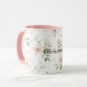 Mug Fleurs Roses Menthe La Vie est Douce (Devant gauche)