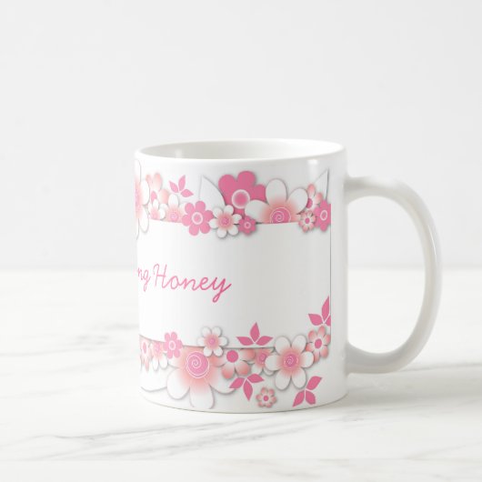 Mug Fleurs roses, miel bonjour (Droite)
