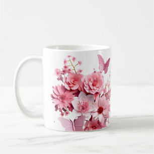 Mug Fleurs roses mignonnes Papillons Sublimination Fem