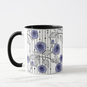 Mug Fleurs roses modernes Abstraites violet gris blanc