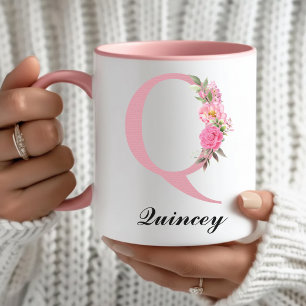 Mug Fleurs Roses Nom Personnalisé Cadeau de Noël p