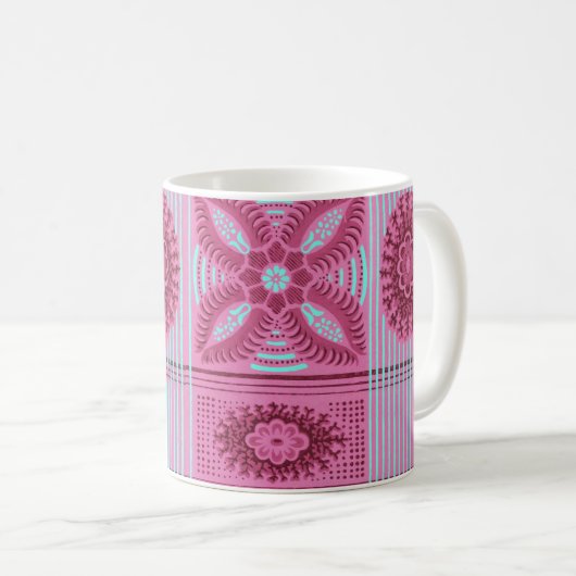 Mug fleurs roses rayures bleues Motif d'art vintage (Devant droit)