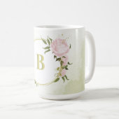 Mug fleurs roses romantiques verdure (Devant droit)
