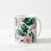 Mug Fleurs Roses roses et Motif Feuille vert (Devant droit)