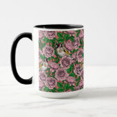 Mug Fleurs roses roses et oiseaux dorés (Gauche)