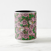 Mug Fleurs roses roses et oiseaux dorés (Centre)