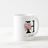 Mug Fleurs Roses Roses Fleur Monogramme Initial H (Devant droit)