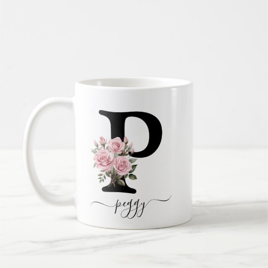 Mug Fleurs Roses Roses Fleur Monogramme Initiale P (Gauche)