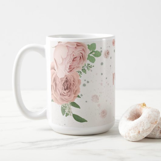 Mug fleurs roses rougeâtres botanique verdure (Avec donut)