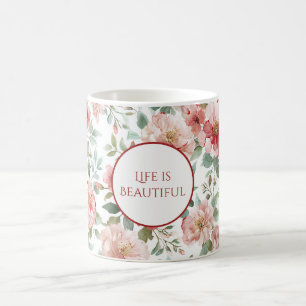 Mug Fleurs roses rouges Citation personnalisée