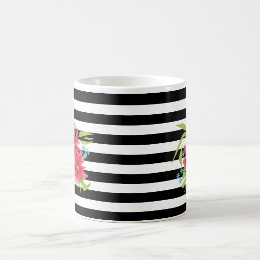 Mug Fleurs roses sans joint floral noir blanc rayé l (Centre)
